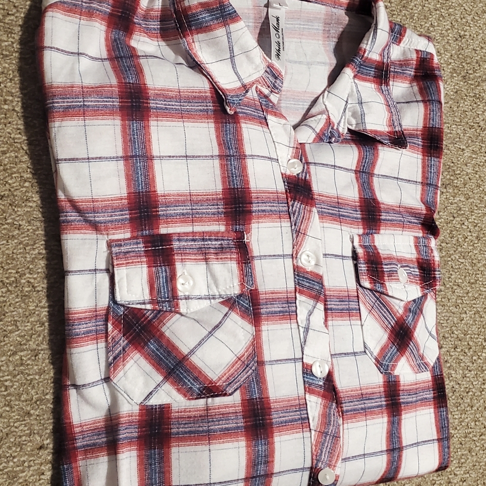White Mark Red White and Blue Plaid Casual Shirt Womens Size L